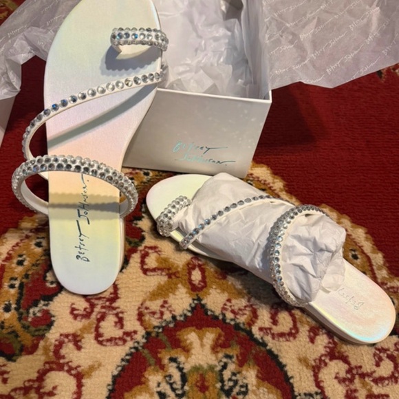 Betsey Johnson White Jeweled Strappy Slide Sandals - Picture 3 of 11